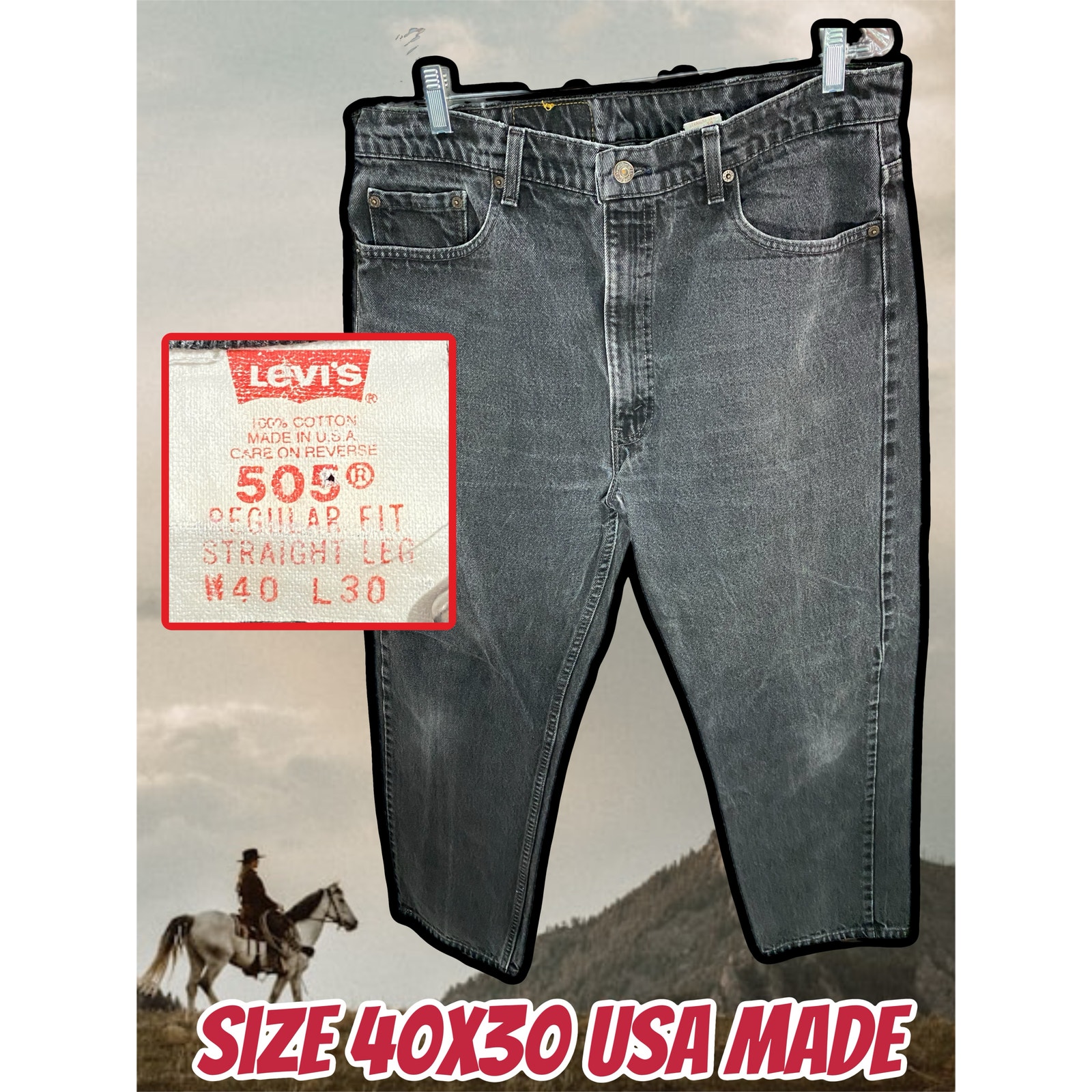 Levi’s 505 Jeans Black Size 40x30 Made In Usa Regular Fit Straight Leg Vintage